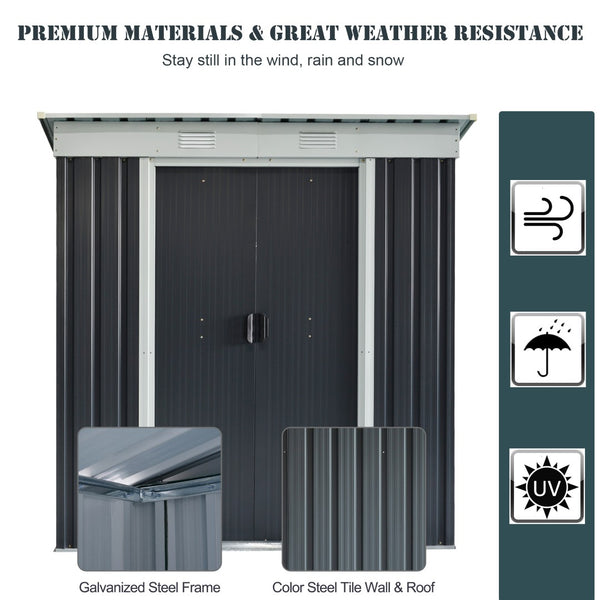 English Elm Outsunny 6' X 4' Lean-To Garden Shed - Durable Outdoor Storage With Double Sliding Doors & Vents W2225P164062-GIGA