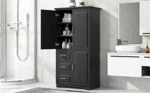 English Elm Tall Narrow Storage Cabinet with Doors and 3 Drawers – Adjustable Shelves, Anti-Tip, 45lb Capacity Black WF299285AAB