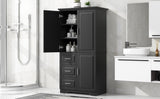 English Elm Tall and Wide Storage Cabinet With Doors For Bathroom/Office, Three Drawers, Black