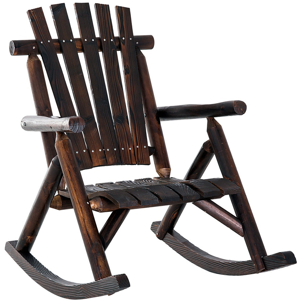 English Elm Outsunny Rustic Adirondack Wooden Rocking Chair - Comfortable, Durable, High Backrest For Outdoor Relaxation W2225P172577-GIGA