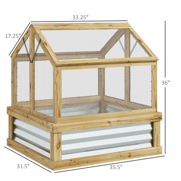 English Elm Outsunny Raised Garden Bed With Polycarbonate Greenhouse - Durable, Weather-Proof Planter For Herbs & Veggies W2225P164098-GIGA