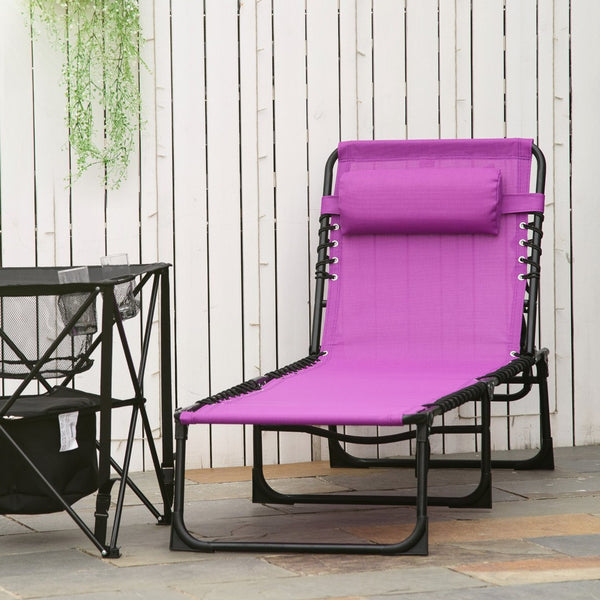 English Elm Outsunny Folding Chaise Lounge Chair - 4-Position Recline, Bungee Mesh, Lightweight, Purple Comfort! W2225P172490-GIGA