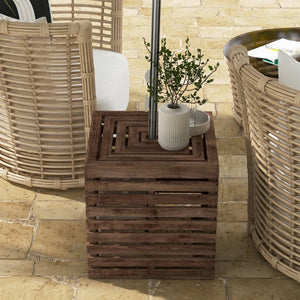 English Elm Outsunny Solid Wood Patio Storage Box with Umbrella Hole and Flat Top Table Surface W2225P164088