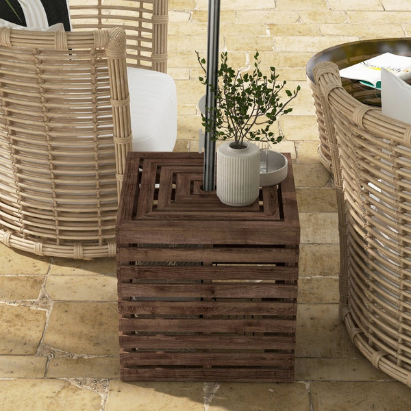 English Elm Outsunny Solid Wood Patio Storage Box with Umbrella Hole and Flat Top Table Surface W2225P164088