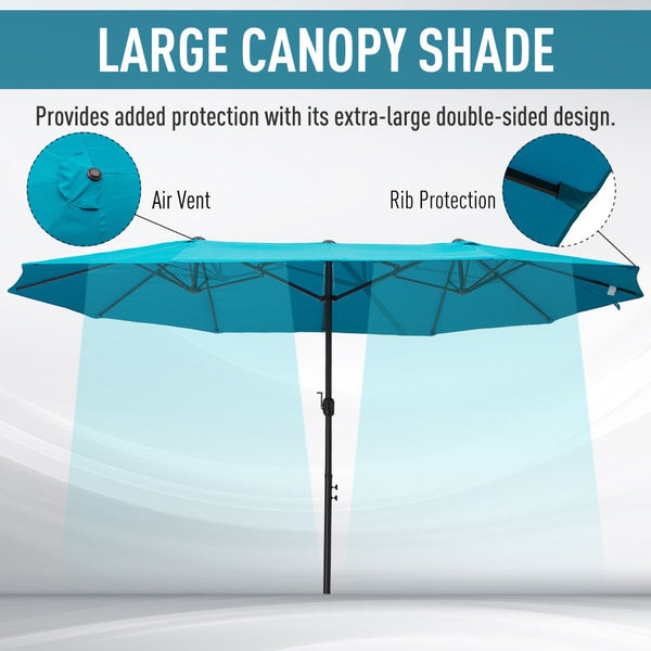 English Elm Outsunny Extra Large 15Ft Double-Sided Patio Umbrella With Crank Handle For Ultimate Shade & Comfort W2225P164100-GIGA