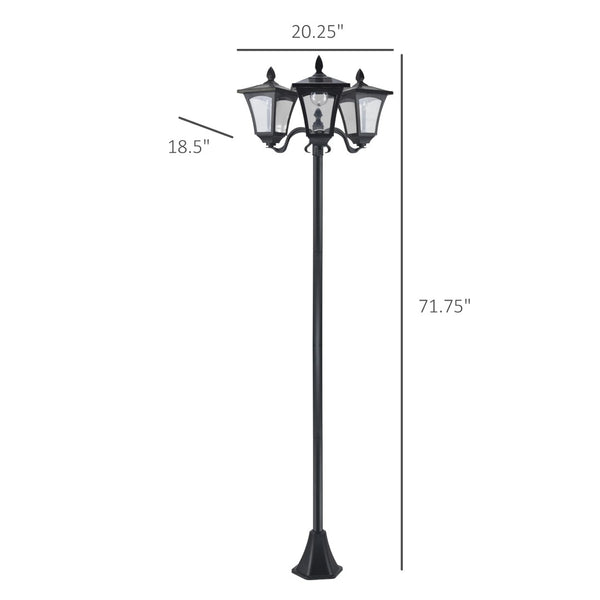 English Elm Outsunny 72" Triple-Head Solar Lamp Post, Vintage Style, All-Weather, Energy-Saving Light For Outdoors W2225P172489-GIGA
