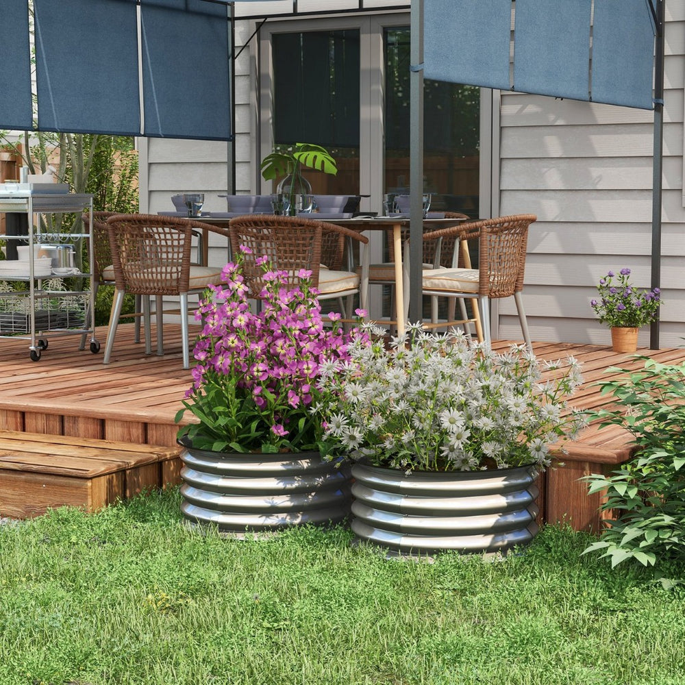 English Elm Outsunny Round Galvanized Steel Raised Garden Beds Set of 2 for Patios and Yards W2225P172531