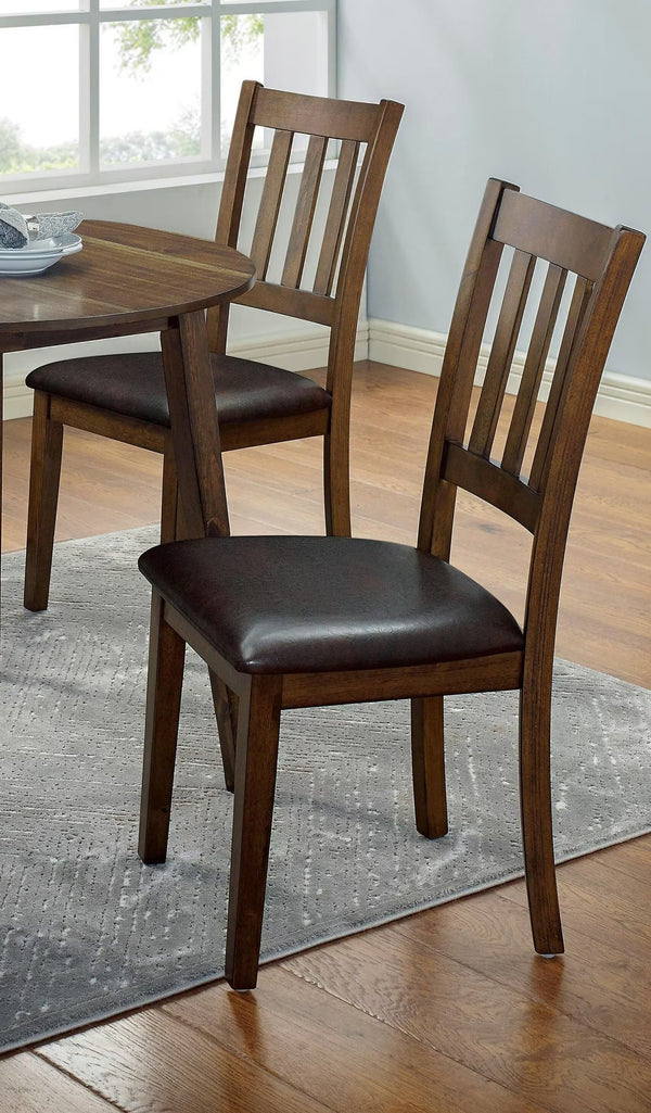English Elm Kitchen Walnut 5pc Round Dining Set with Padded Leatherette Seats, Solid Wood Ladder-Back Chairs, Space-Saving Design B011P162634