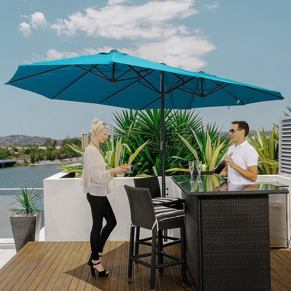 English Elm Outsunny Extra Large 15Ft Double-Sided Patio Umbrella With Crank Handle For Ultimate Shade & Comfort W2225P164100-GIGA