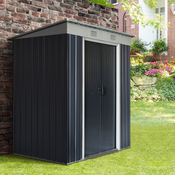 English Elm Outsunny 6' X 4' Lean-To Garden Shed - Durable Outdoor Storage With Double Sliding Doors & Vents W2225P164062-GIGA
