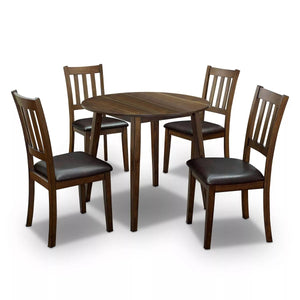 English Elm Kitchen Walnut 5pc Round Dining Set with Padded Leatherette Seats, Solid Wood Ladder-Back Chairs, Space-Saving Design B011P162634