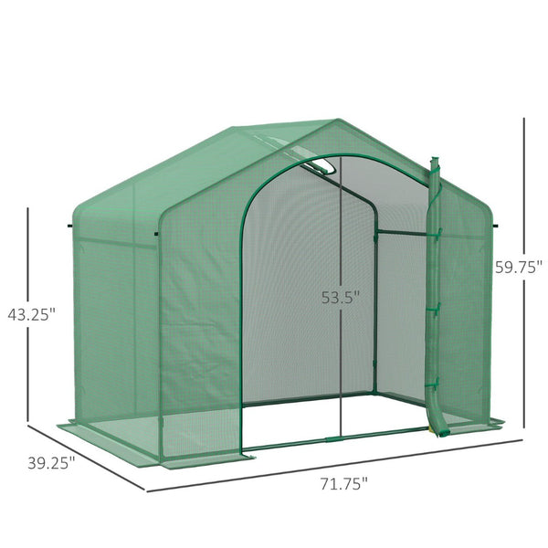 English Elm Outsunny 6' X 3' X 5' Portable Walk-In Greenhouse With Durable Steel Frame, Zipper Door & Ventilation W2225P164114-GIGA