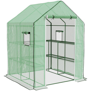 English Elm Outsunny 4.6' X 4.7' Walk-In Greenhouse, Uv/Water Resistant, Easy Assembly With 2-Tier Shelves & Ventilation W2225P164094-GIGA