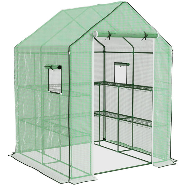 English Elm Outsunny 4.6' X 4.7' Walk-In Greenhouse, Uv/Water Resistant, Easy Assembly With 2-Tier Shelves & Ventilation W2225P164094-GIGA