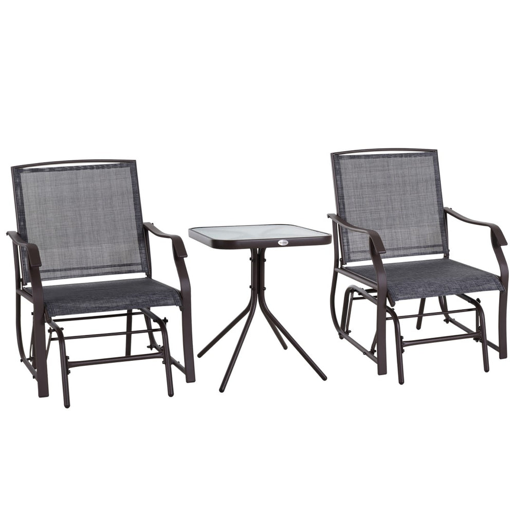 English Elm Outsunny 3-Piece Outdoor Glider Bistro Set With Rocking Chairs & Glass Table For Relaxed Conversations W2225P172596-GIGA