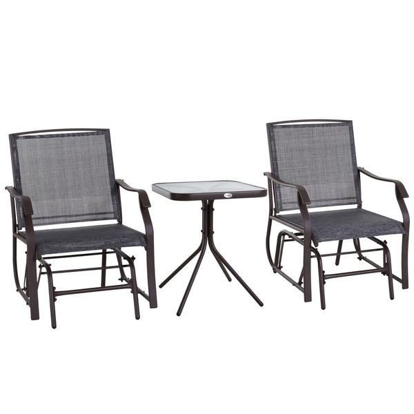 English Elm Outsunny 3-Piece Outdoor Glider Bistro Set With Rocking Chairs & Glass Table For Relaxed Conversations W2225P172596-GIGA
