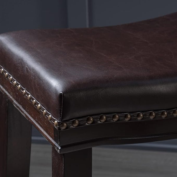 English Elm Christopher Knight Home® - 26" Elegant Saddle Counter Stool Set Of 4 With Nailhead Trim - Dark Brown Pu Upholstery & Sturdy Design 62474.00PU-2