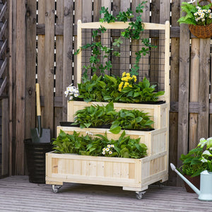 English Elm Outsunny 3-Tier Vertical Planter With Trellis & Wheels, Perfect For Herbs, Flowers, And Veggies! W2225P172530-GIGA