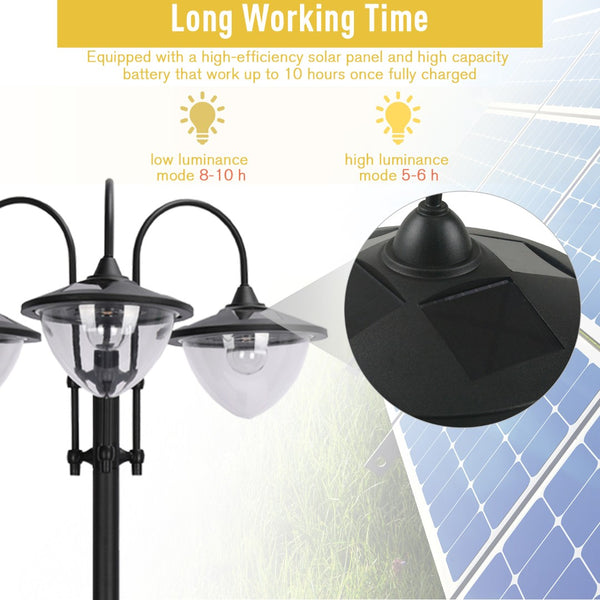 English Elm Outsunny 3-Head Solar Lamp Post With Planter - Eco-Friendly Led Lighting For Patios & Pathways W2225P172491-GIGA