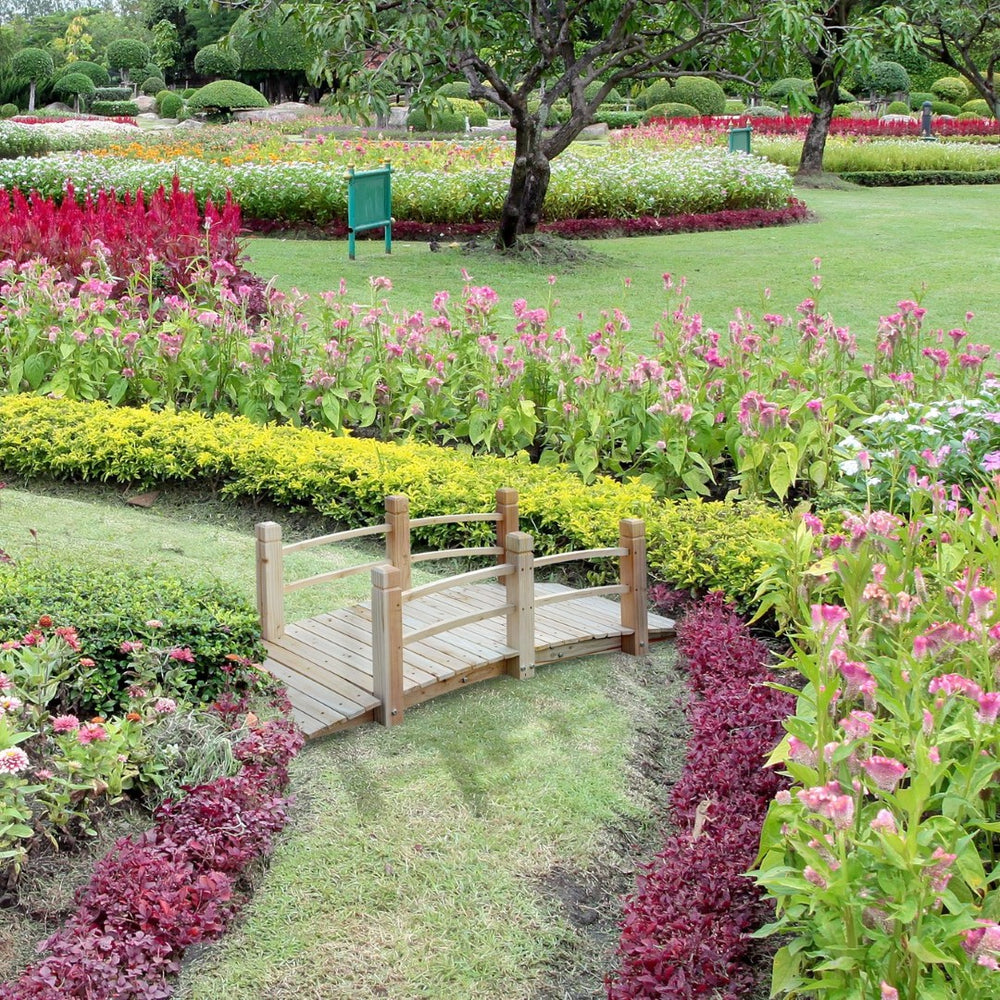 English Elm Outsunny Arched Fir Wood Garden Bridge With Side Railings - Charming Walkway For Ponds & Paths W2225P172529-GIGA