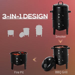 English Elm Outsunny 3-In-1 Vertical Charcoal Bbq Smoker & Grill, Dual Cooking Areas With Thermometer For Outdoor Fun W2225P172551-GIGA