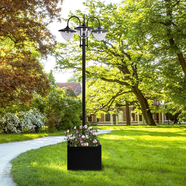 English Elm Outsunny 3-Head Solar Lamp Post With Planter - Eco-Friendly Led Lighting For Patios & Pathways W2225P172491-GIGA