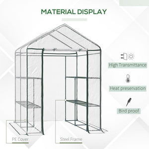 English Elm Outsunny 5' X 5' Mini Walk-In Greenhouse Kit With 3-Tier Shelves, Roll-Up Door & Durable Cover W2225P164103-GIGA