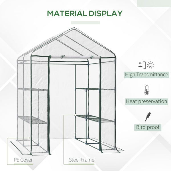 English Elm Outsunny 5' X 5' Mini Walk-In Greenhouse Kit With 3-Tier Shelves, Roll-Up Door & Durable Cover W2225P164103-GIGA