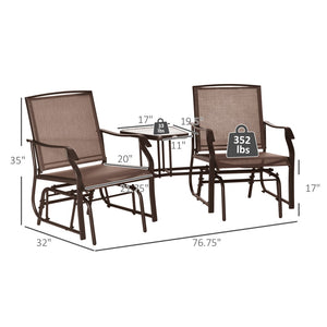 English Elm Outsunny Stylish 2-Seat Outdoor Glider Loveseat With Center Table - Breathable Sling & Durable Frame W2225P172599-GIGA