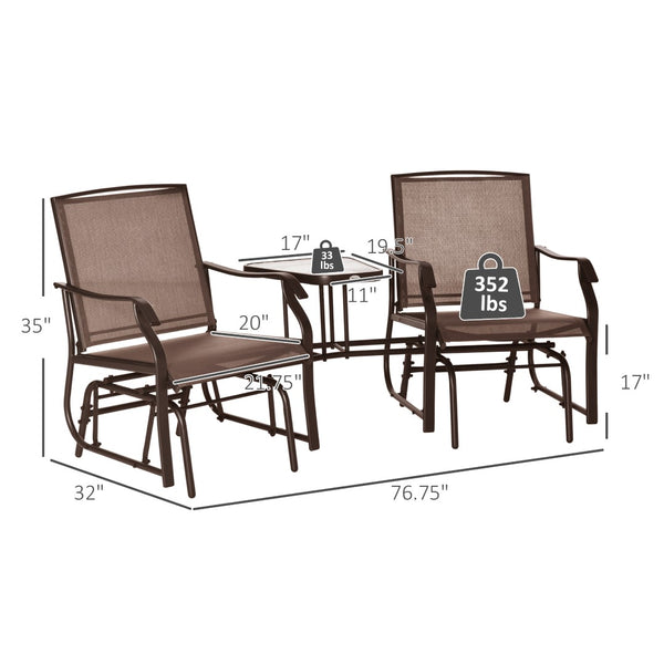English Elm Outsunny Stylish 2-Seat Outdoor Glider Loveseat With Center Table - Breathable Sling & Durable Frame W2225P172599-GIGA