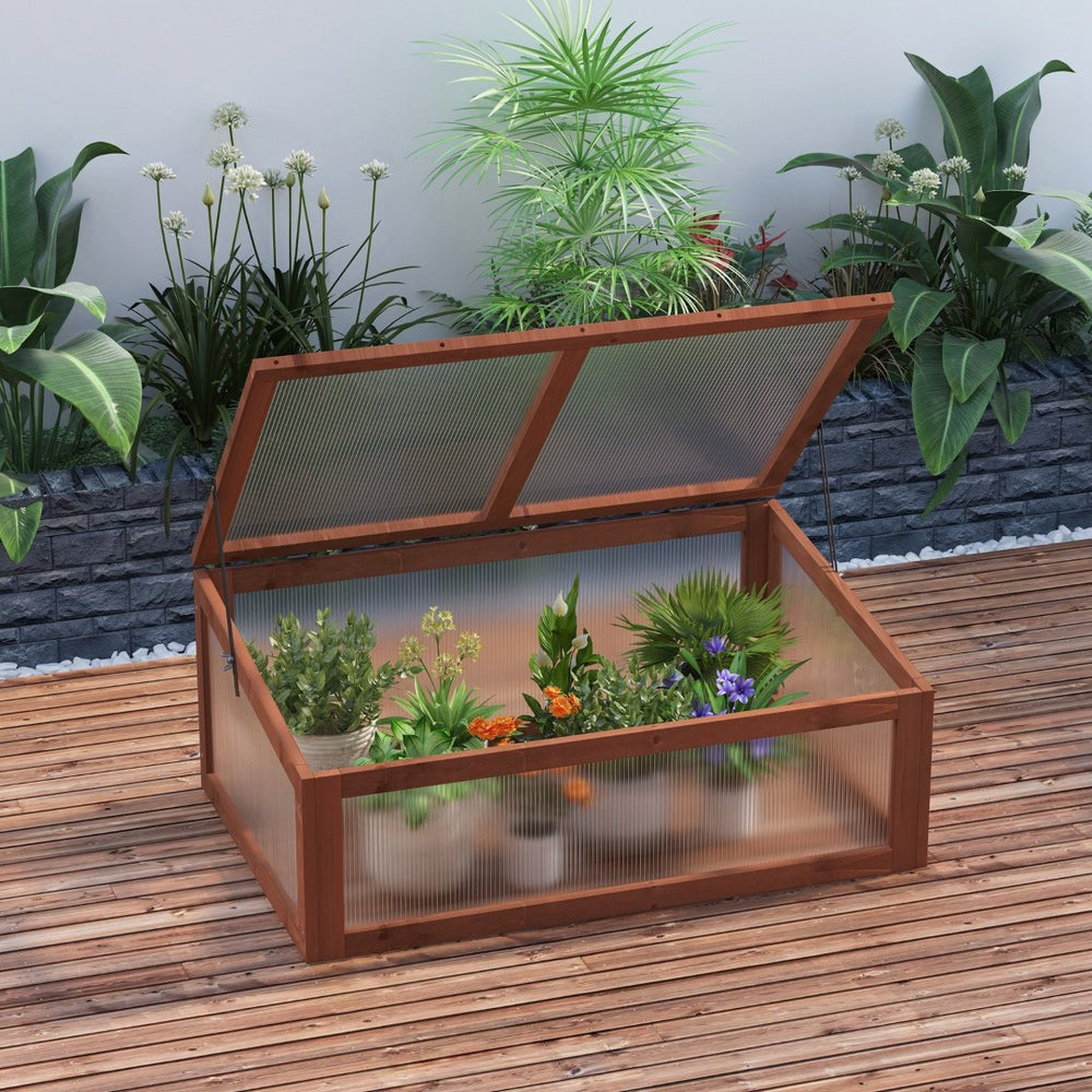 English Elm Outsunny Fir Wood Cold Frame Greenhouse Polycarbonate Panels Uv Protection Outdoor Planter W2225P164111