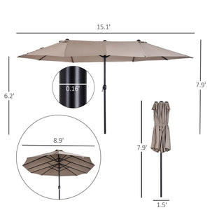 English Elm Outsunny Extra Large 15Ft Double-Sided Patio Umbrella With Crank, Vents For Superior Outdoor Comfort W2225P164052-GIGA