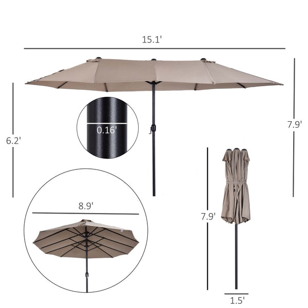 English Elm Outsunny Extra Large 15Ft Double-Sided Patio Umbrella With Crank, Vents For Superior Outdoor Comfort W2225P164052-GIGA