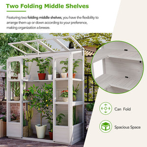 English Elm TOPMAX 78-inch Wooden Greenhouse Walk-In with 4 Skylights, 2 Folding Shelves & Anti-Fall Stability White SP100017AAK