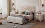 English Elm Full Size Upholstered Bed Frame With Rivet Design, Modern Velvet Platform Bed With Tufted Headboard,Beige