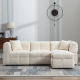 Hearth and Haven 87.7" Sectional Sofa Cozy Teddy Fleece Fabric Sectional Sofa Couch with Two Usb Ports a Movable Storage Ottoman and Two Lumbar Pillows For Living Room SG001400AAA