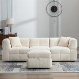 Hearth and Haven 87.7" Sectional Sofa Cozy Teddy Fleece Fabric Sectional Sofa Couch with Two Usb Ports a Movable Storage Ottoman and Two Lumbar Pillows For Living Room SG001400AAA