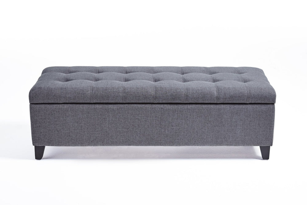 English Elm Storage Ottoman Bench with Button Tufted Waffle Lid for Bedroom or Living Room 68087.00LGRY