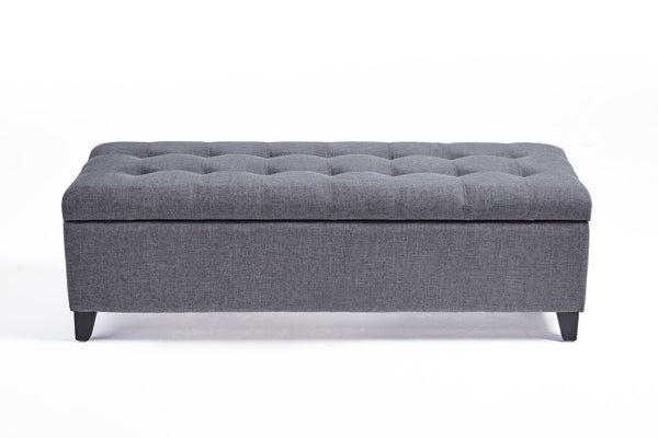 English Elm Storage Ottoman Bench with Button Tufted Waffle Lid for Bedroom or Living Room 68087.00LGRY
