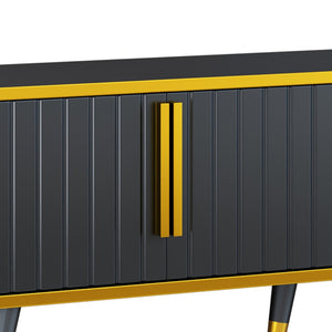 English Elm On-trend Glam Minimalist Media Console with Gold Iron Legs Open Shelf for Living Room Gold+Black WF320395AAB