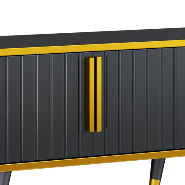 English Elm On-trend Glam Minimalist Media Console with Gold Iron Legs Open Shelf for Living Room Gold+Black WF320395AAB