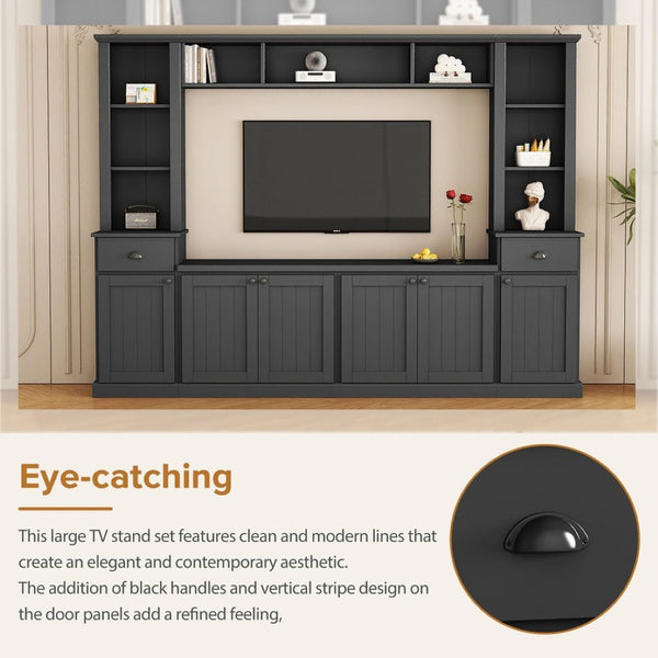 English Elm Minimalist Modular Wall Unit Four Piece Entertainment System Fits Tvs up to 75 Inches Black SD000031AAB