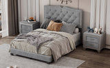 Hearth and Haven Full Size Upholstered Bed Frame with Rivet Design, Modern Velvet Platform Bed with Tufted Headboard, Gray WF317301AAE