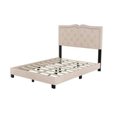 English Elm Full Size Upholstered Bed Frame With Rivet Design, Modern Velvet Platform Bed With Tufted Headboard,Beige