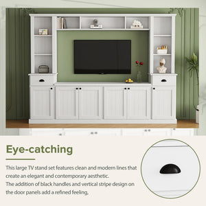 English Elm Minimalist Modular Wall Unit Four Piece Entertainment System Fits Tvs up to 75 Inches White SD000031AAK