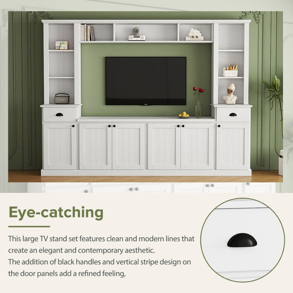 English Elm Minimalist Modular Wall Unit Four Piece Entertainment System Fits Tvs up to 75 Inches White SD000031AAK
