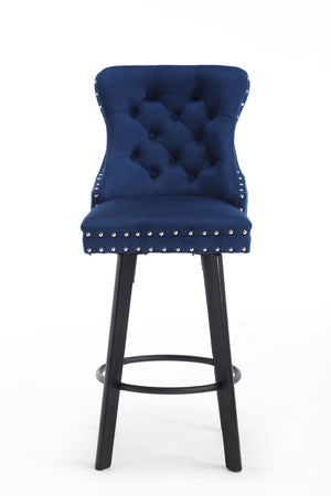 Hearth and Haven Ys Modern Swivel Bar Stools Velvet Barstools Button Tufted Bar Stools Rivet Trim Bar Stools For Kitchen Island, Bistro, with Metal Pull Ring Sturdy Footrest Large Backrest For Home Bar, Blue W2311P149169