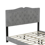 English Elm Queen Size Upholstered Bed Frame With Rivet Design, Modern Velvet Platform Bed With Tufted Headboard,Gray