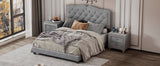 English Elm Queen Size Upholstered Bed Frame With Rivet Design, Modern Velvet Platform Bed With Tufted Headboard,Gray