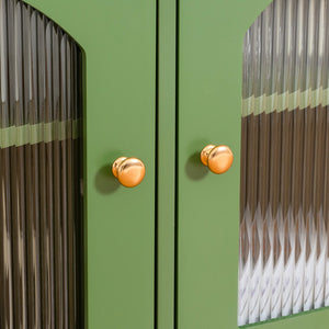 English Elm 71-inch Antique Green TV Console Table with Solid Wood Frame, Changhong Glass Doors & Metal Handles — Stylish Media Center for Bedroom or Kids' Room (74.8x22.05x7.87) W67966833